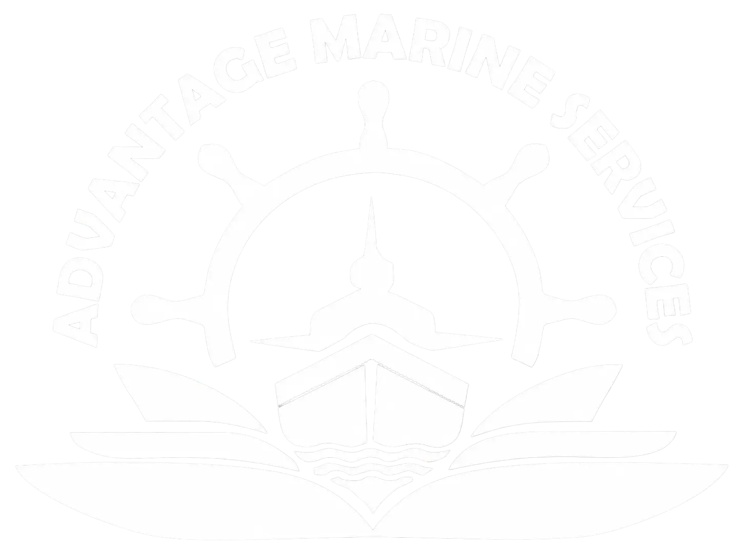 Advantage Marine Services, LLC logo featuring a ship, nautical wheel, and ocean waves